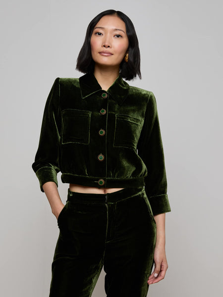 Jia Velvet Jacket in Deep Olive | L'AGENCE