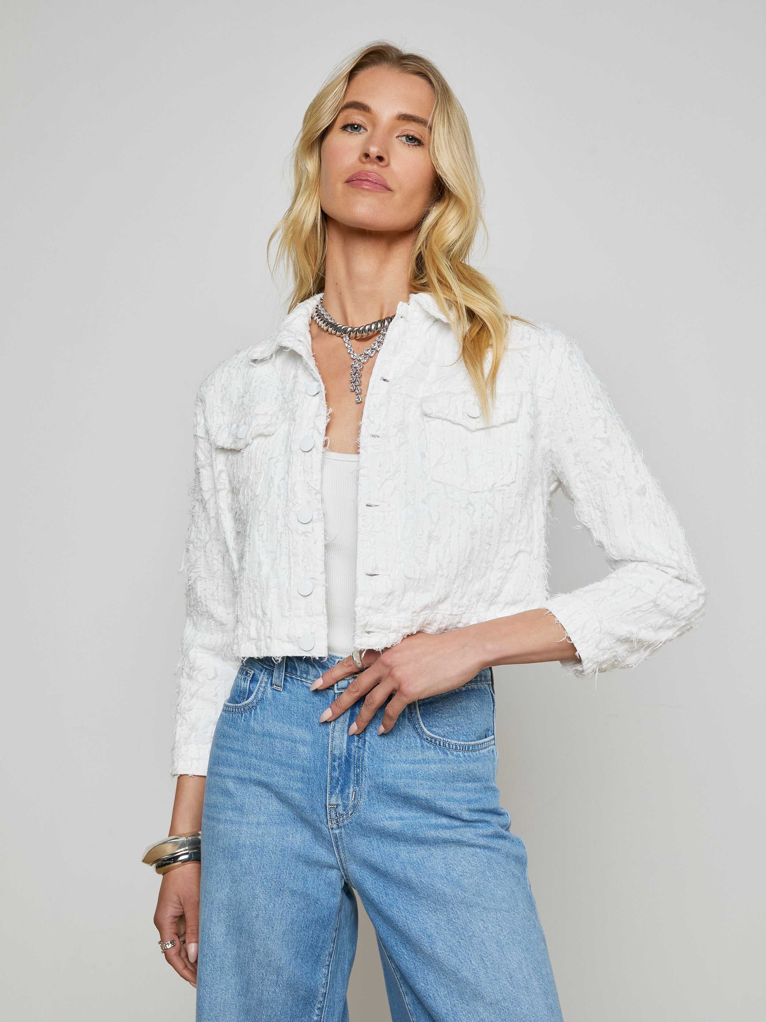 Koda Cropped Denim Jacket jacket L'AGENCE
