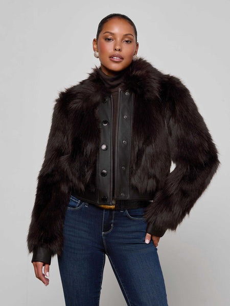 Claira Faux Fur Jacket in Coffee Bean | L'AGENCE