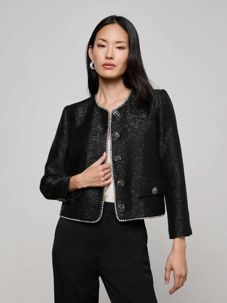 Zell Sequined Tweed in Black Sequin Tweed | L'AGENCE