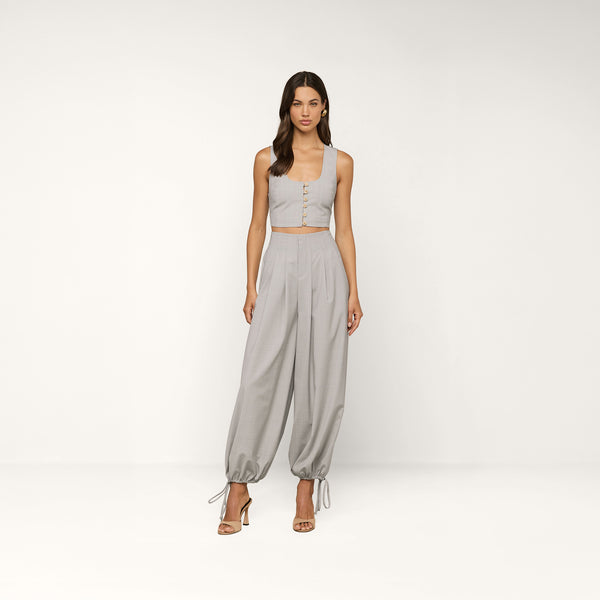 Ysola Pant in Ivory/Tan/Blue Plaid | L'AGENCE