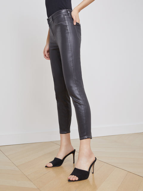 L'AGENCE Margot High Rise Skinny Jean in Noir/Natural Contrast Coated