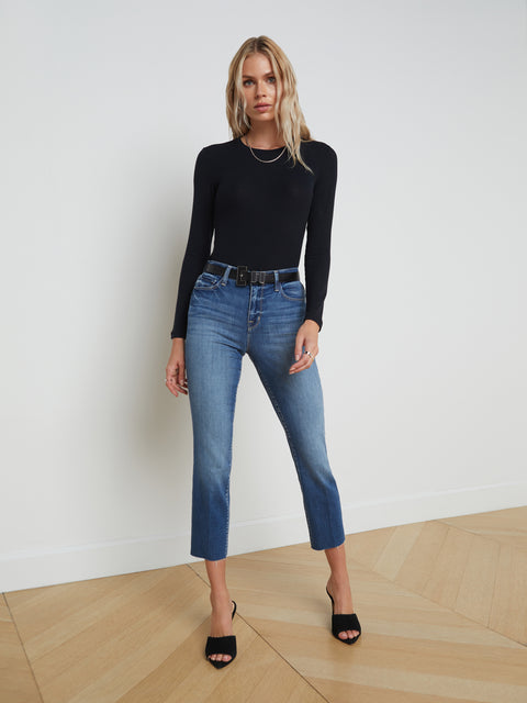 High Rise Straight Crop Jeans in Light Authentic Indigo Wash