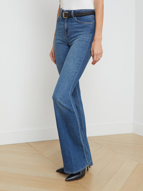 Women Vintage Mid Waist Elastic Flare Jeans Retro Style Bell