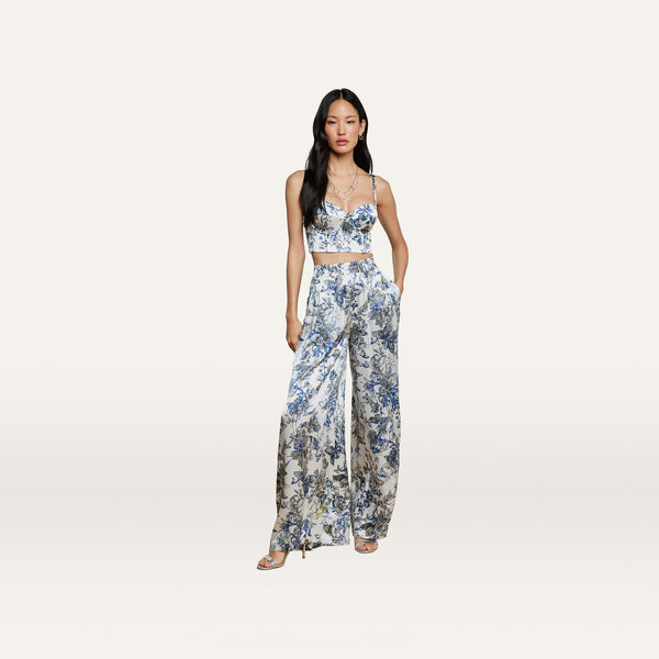 dress pants wide leg pants L'AGENCE Lillian Silk Wide-Leg In Grey Multi Watercolor Butterfly Wool Pleated Wide Size:1XLARGE High-quality Fabric Kiki of @pinkorangecreative sewed