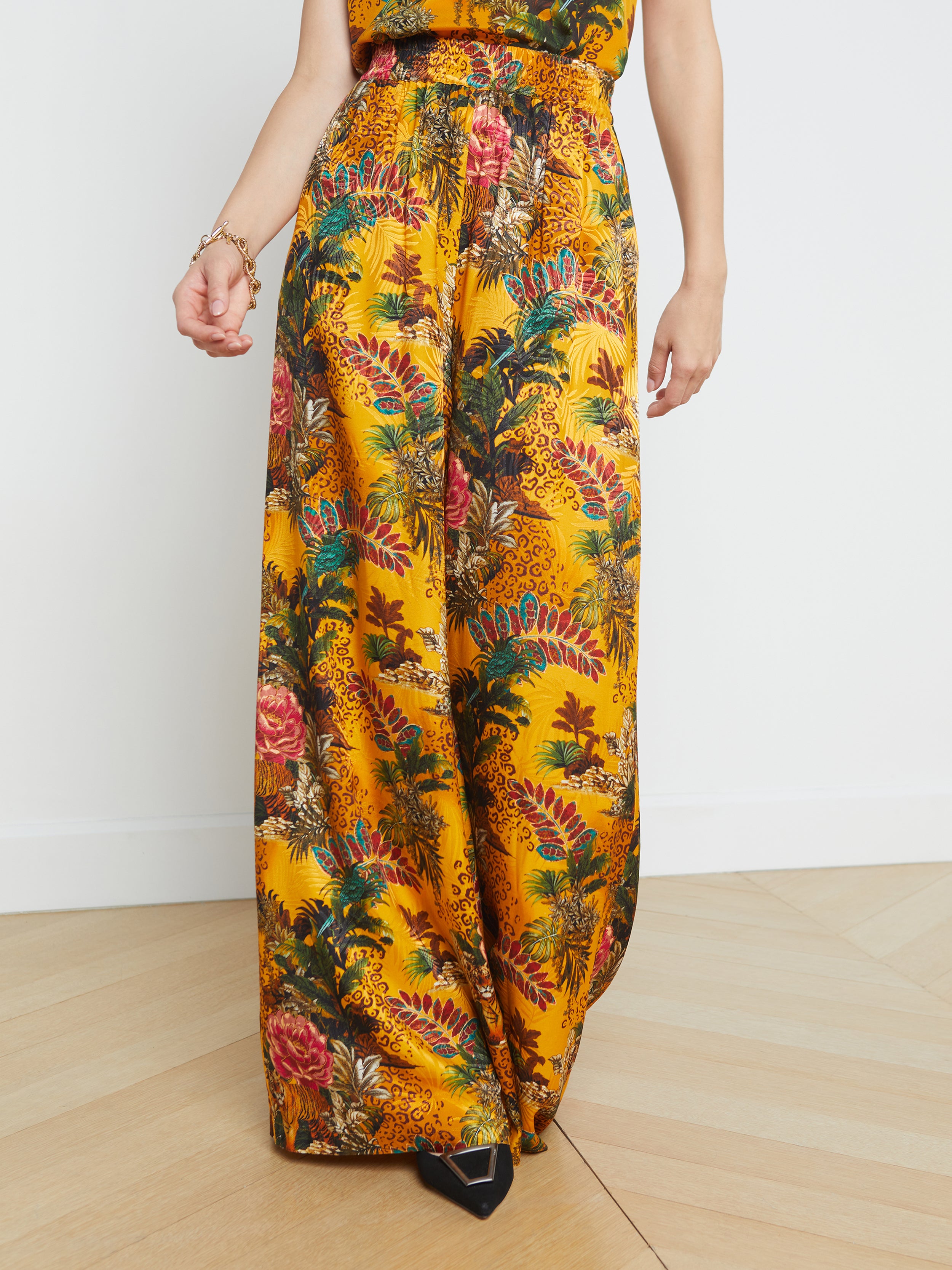 Zara floral wide outlet leg pants