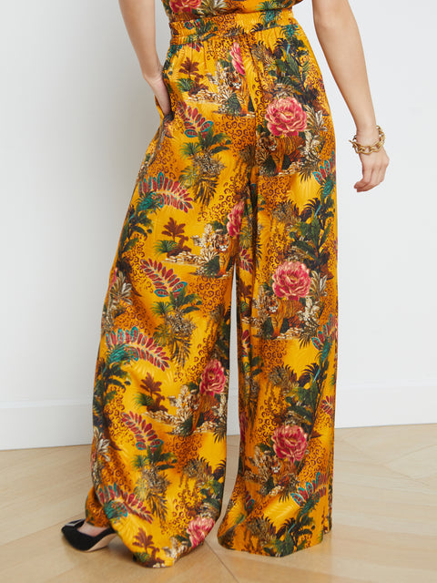 L'AGENCE Lillian Wide-Leg Pant in Yellow Multi Tiger Floral Jungle