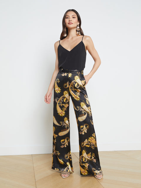 Stunningly Chic Black and White Floral Wide-Leg Pants