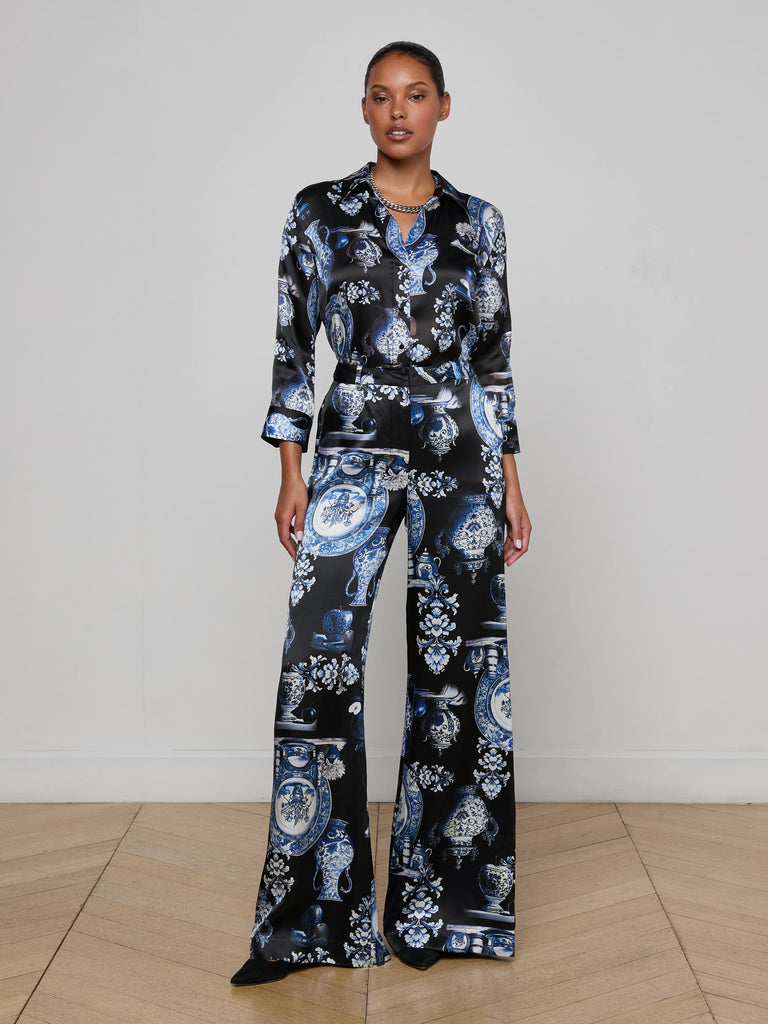 Pantalone a gamba larga di seta pilar