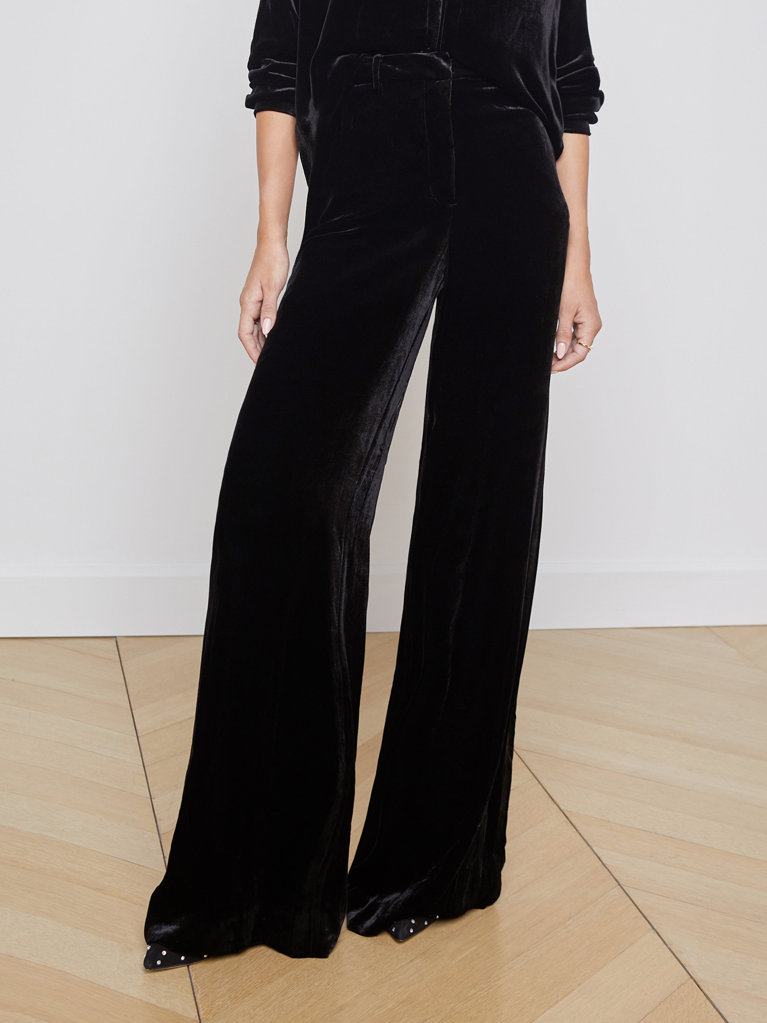 Donna Karan Velvet Side-striped Slim-fit Pants in Black | Lyst