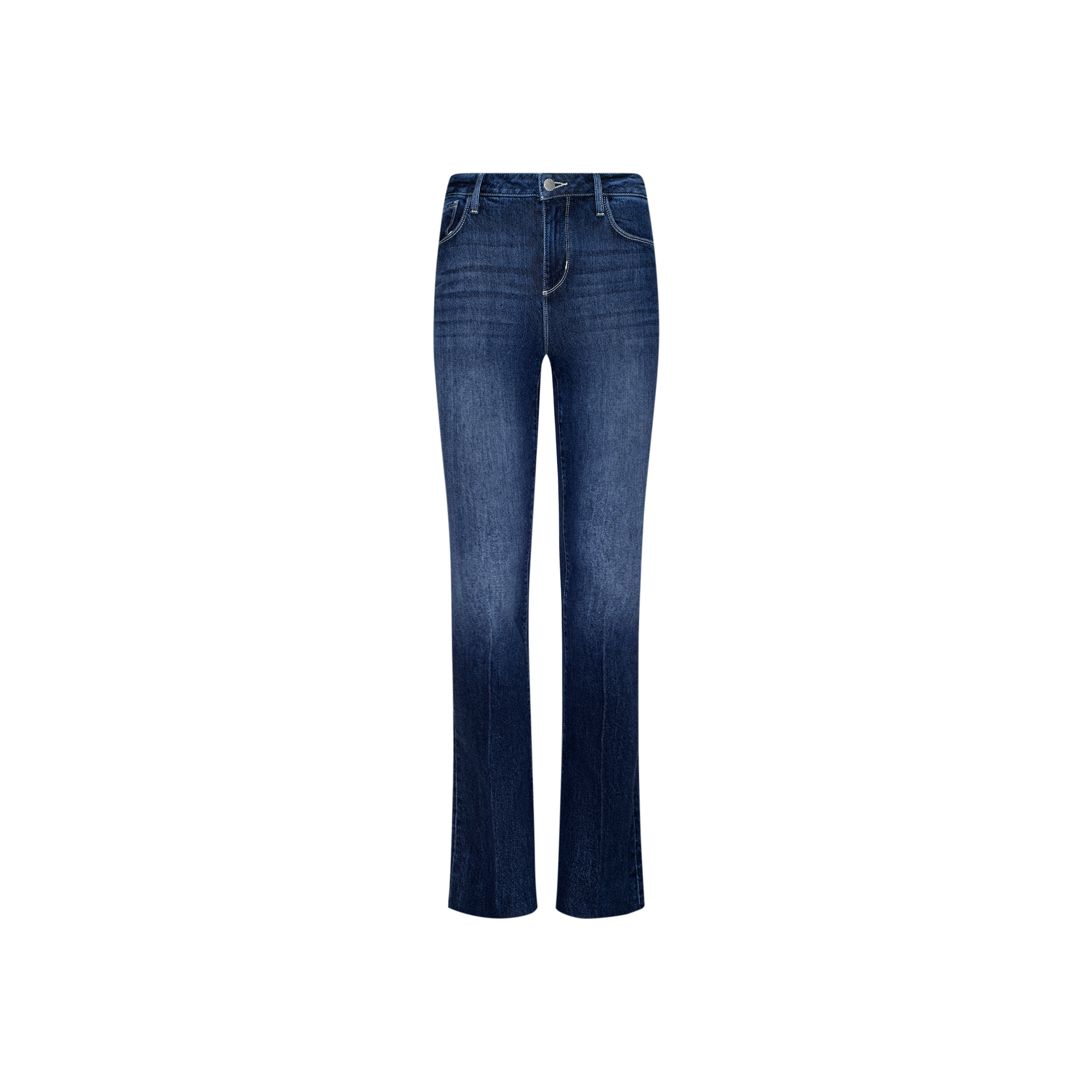 A pair of Ruth Straight-Leg Jeans in an indigo wash, featuring a high-rise and classic front and back pockets, displayed on a plain white background.