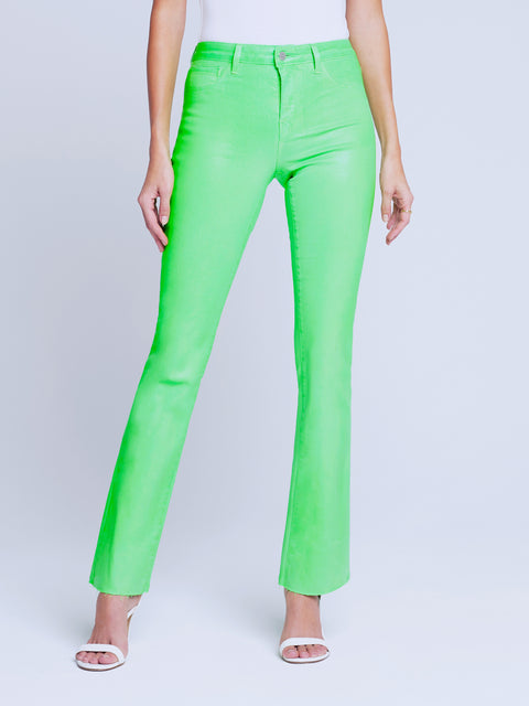 L\'AGENCE Ruth Coated Straight-Leg Jean in Lime Green Coated