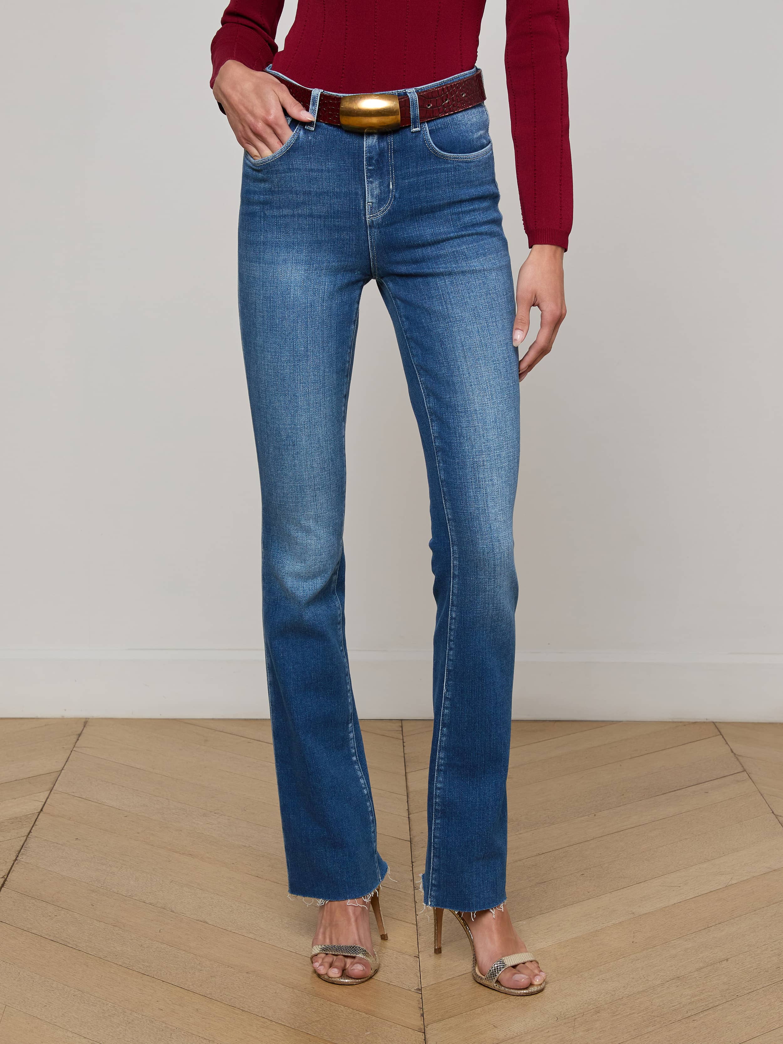 デニム・ジーパン L AGENCE Women Denim Pants 2821BRICSTR BLUE L'Agence Denim Jeans Women's Sz 31 Straight Leg Blue Mid
