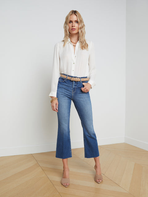 L'AGENCE Kendra High-Rise Cropped Flare Jean In Black
