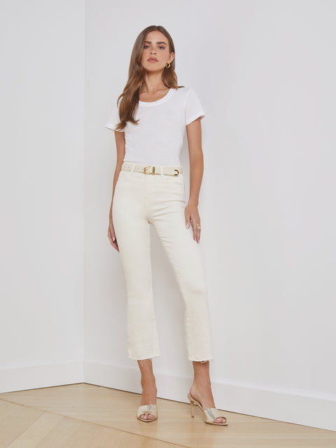 Wide Leg Cropped Jeans - White - Ladies