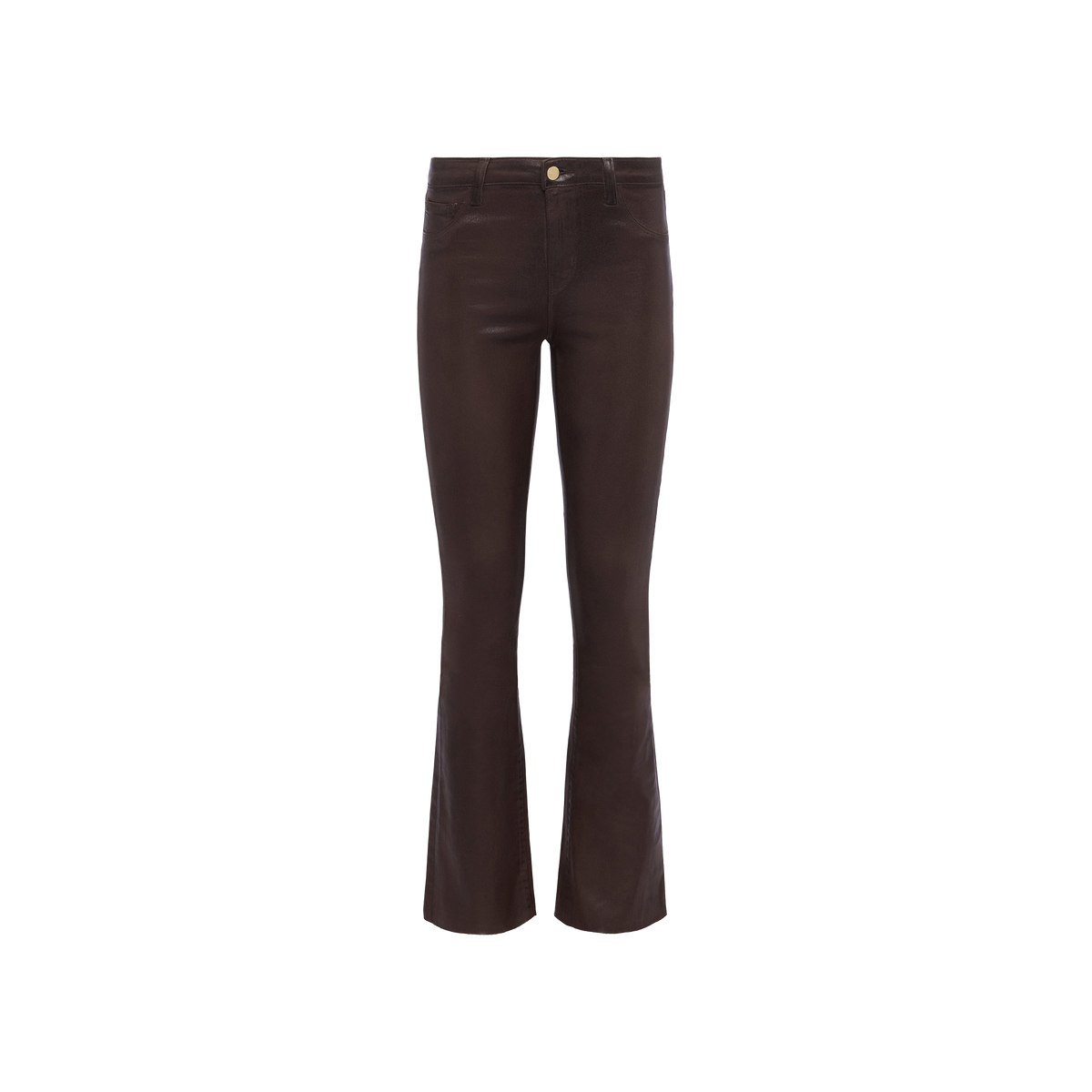 Ruth Coated Straight-Leg Jean in high-rise, straight-leg dark brown coated stretch denim with a smooth finish.