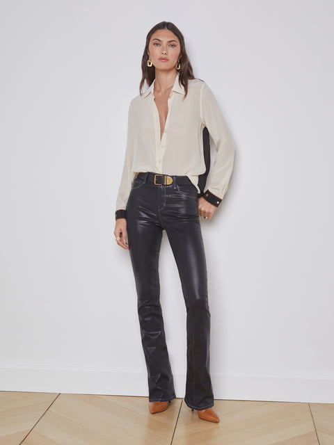L'AGENCE Selma Bootcut Jean in Noir/Natural Contrast Coated