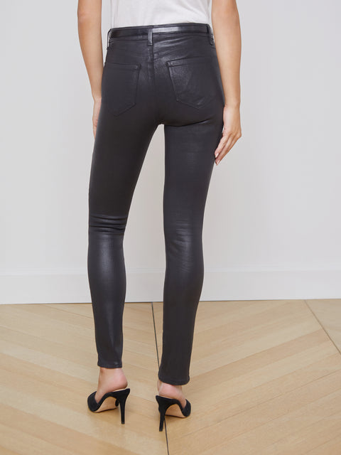 Live In 3 Button Coated Skinny Jeans in Black
