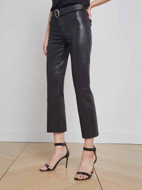 L'AGENCE Kendra Coated Flared Crop Jean In Noir Coated