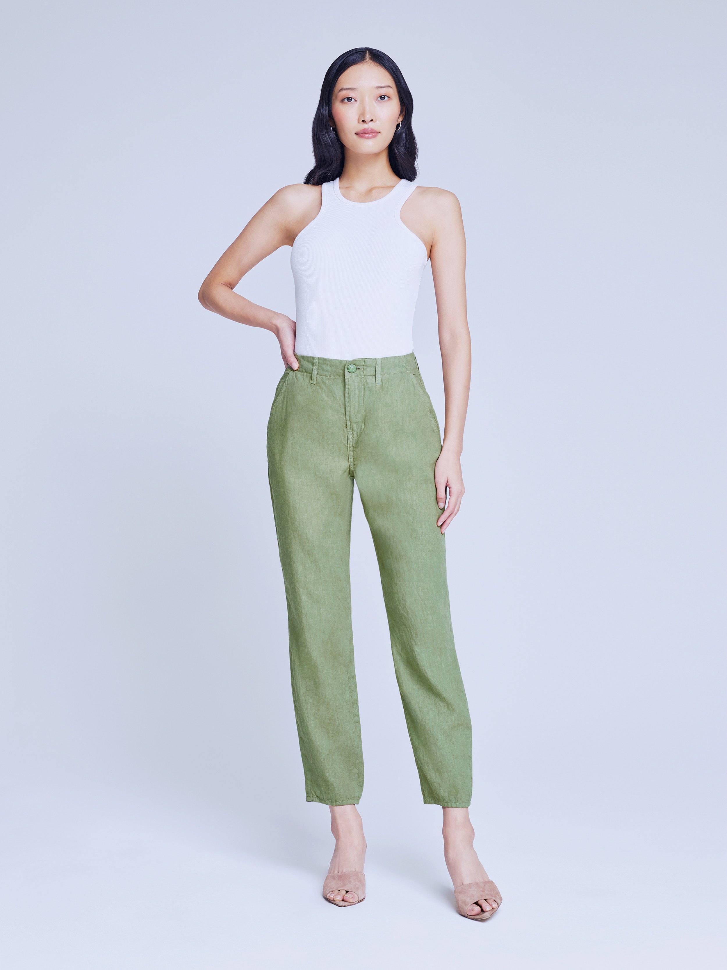 Linen-blend trousers - White - Ladies | H&M IN