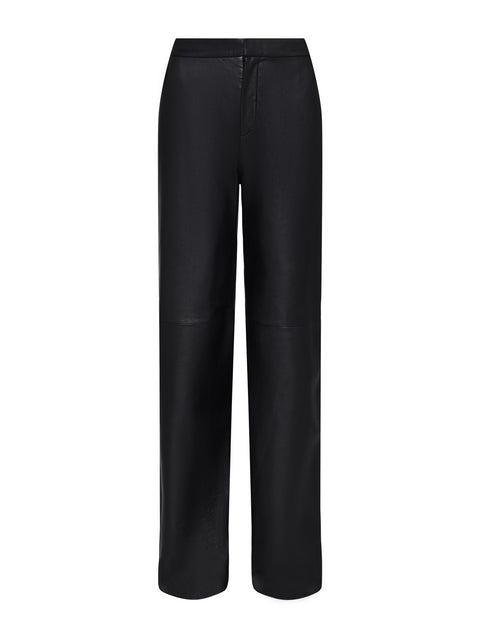 L'AGENCE Livvy Leather Straight-Leg Trouser in Black