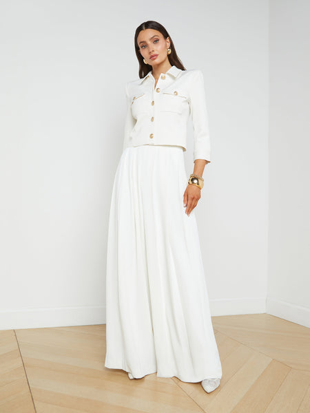Nova Pleated Wide-Leg Pant in Ivory | L'AGENCE