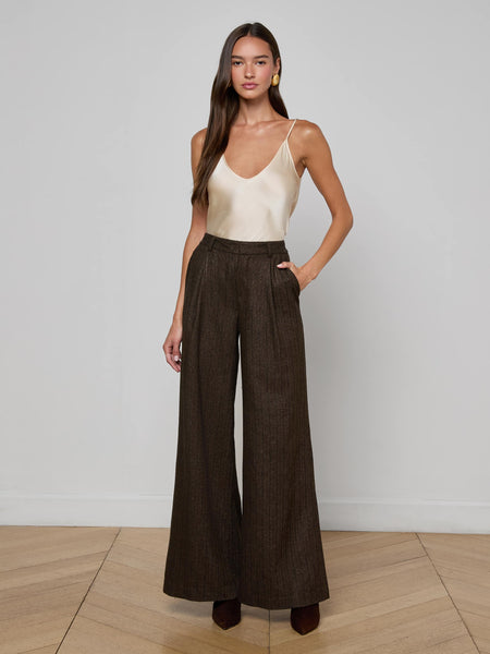 Allanah Pinstriped Trouser in Brown/Bronze Multi | L'AGENCE