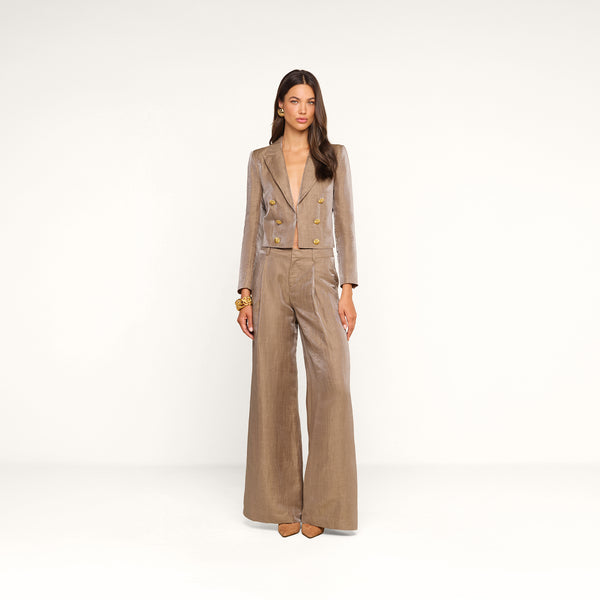 Allanah Linen-Blend Trouser in Latte/Gold | L'AGENCE