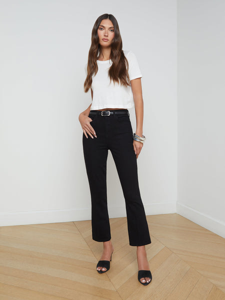 L'AGENCE - Mira Cropped Micro Boot Jean in Black