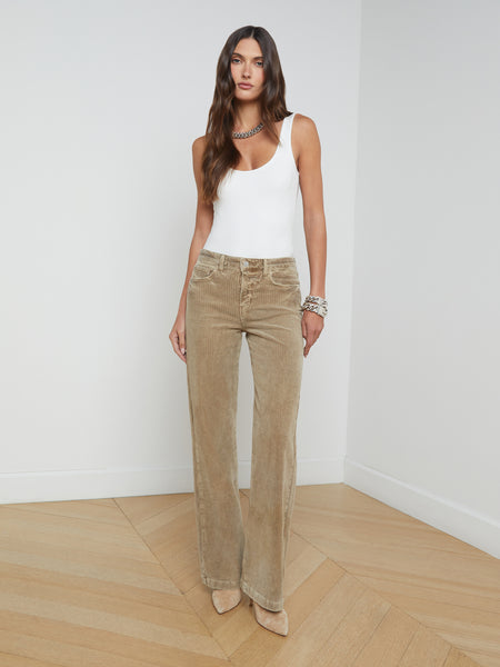 Scottie High-Rise Wide-Leg Corduroy Jean in Barrel - L'AGENCE