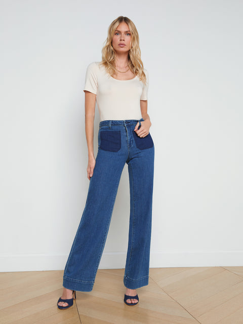 L'AGENCE - Nolan High-Rise Wide-Leg Patch Pocket Jean in Dorsey
