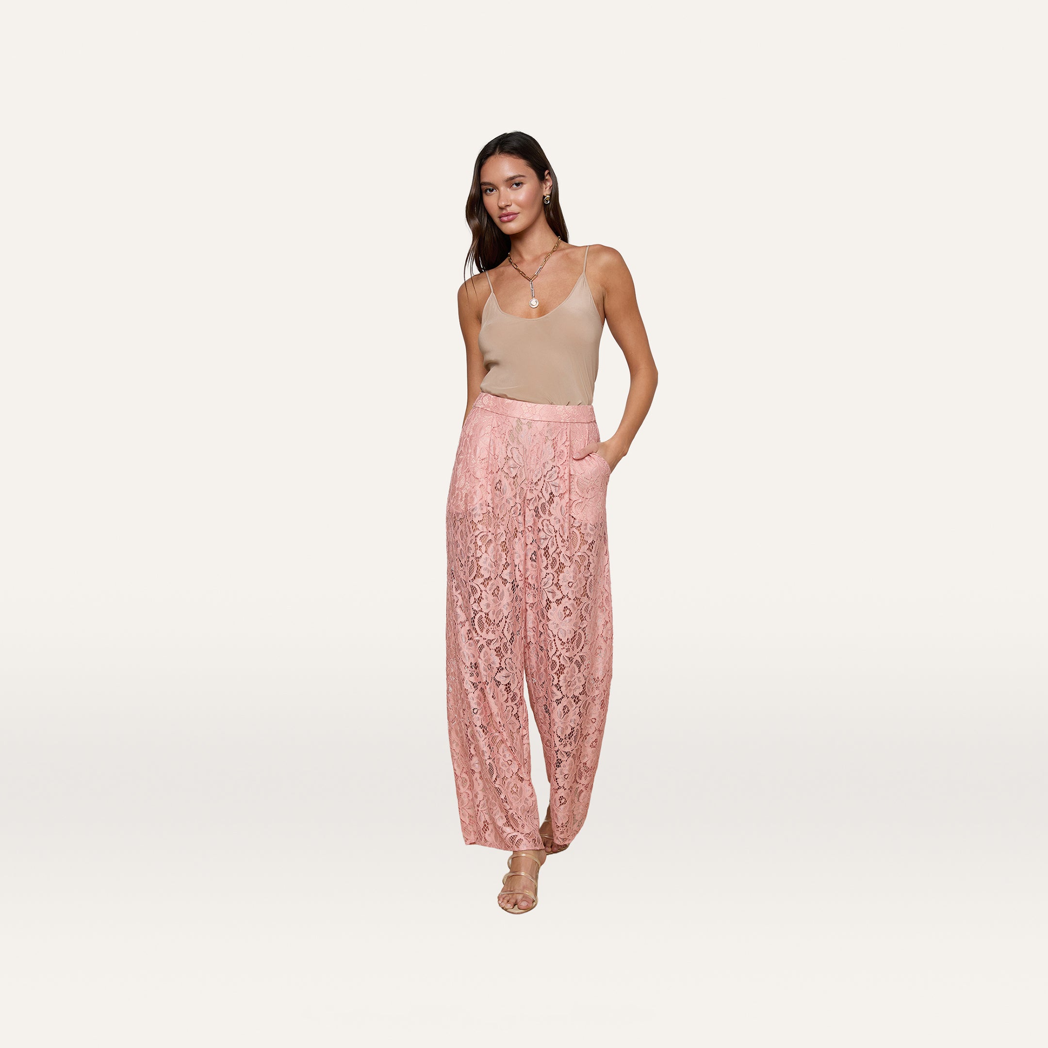 Tavia Lace Trouser in Parfait | L'AGENCE