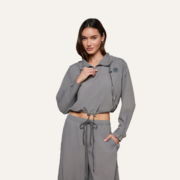 Bronwyn Cropped Windbreaker in Medium Grey | L'AGENCE