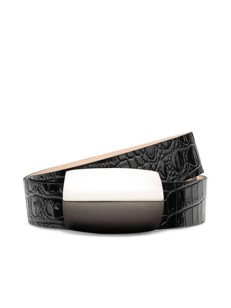 Ceinture Milou, Cuir embossé effet croco noir L'AGENCE