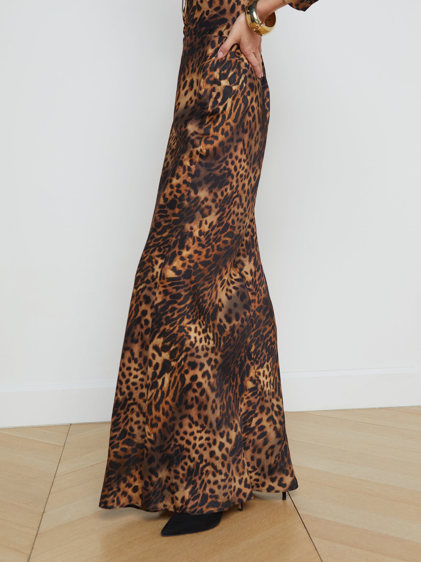 L'AGENCE Zeta Skirt in Brown Multi Oil Leopard
