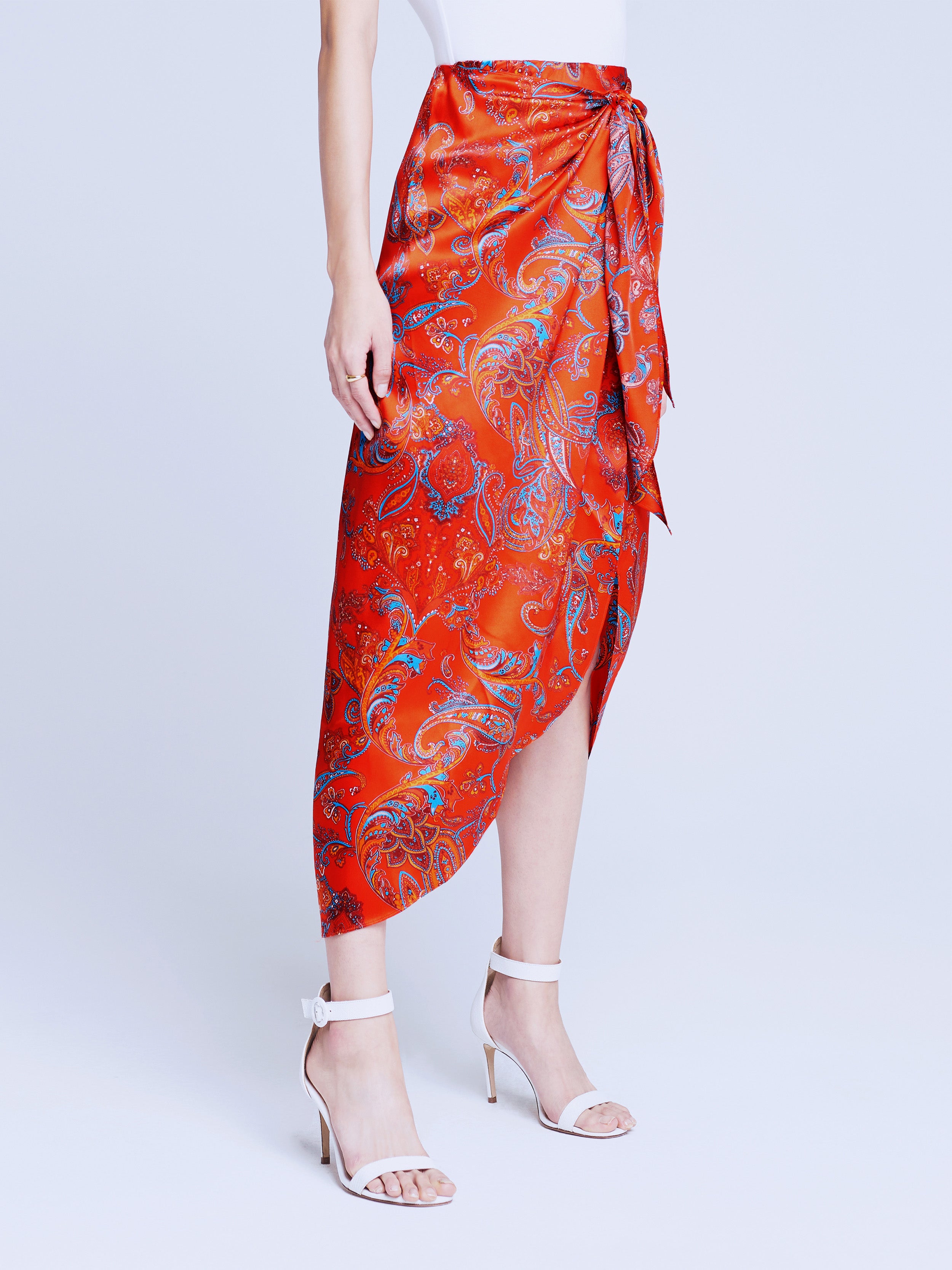 Warehouse spot wrap clearance midi skirt in red