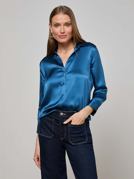 Dani Silk Blouse in Stone Blue | L'AGENCE