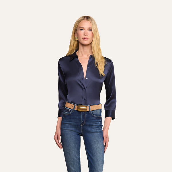 Dani Silk Blouse in Midnight | L'AGENCE