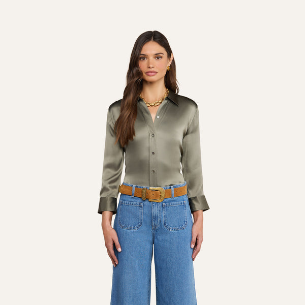 Dani Silk Blouse in Smokey Olive | L'AGENCE