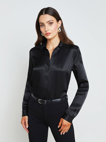 L'AGENCE - Tyler Silk Blouse in Multi Turquoise Stone