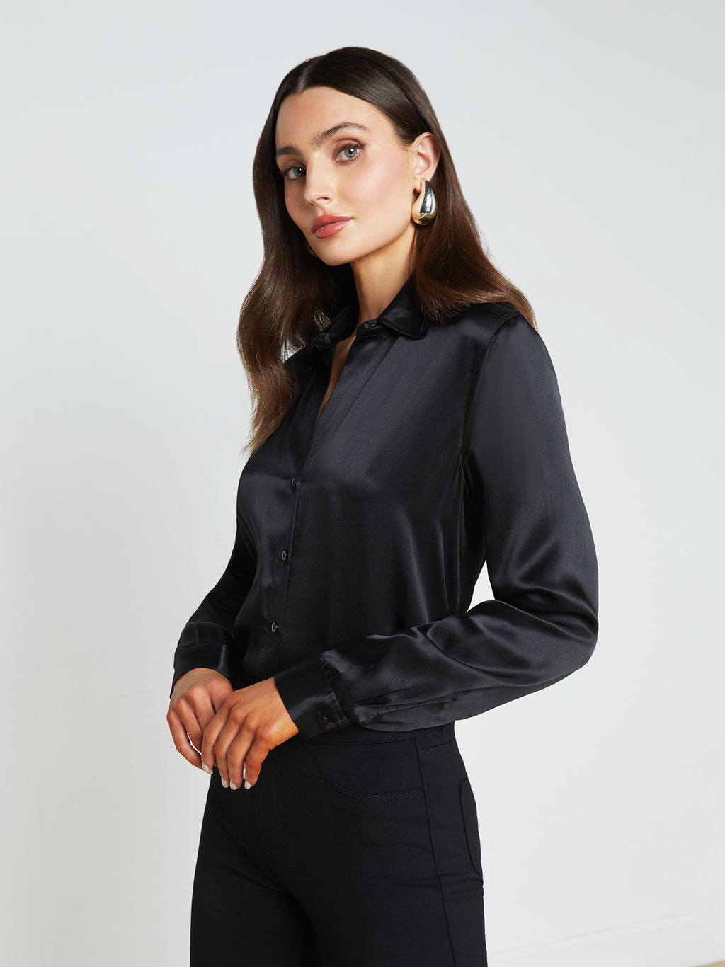 L'AGENCE Tyler Silk Blouse In Black