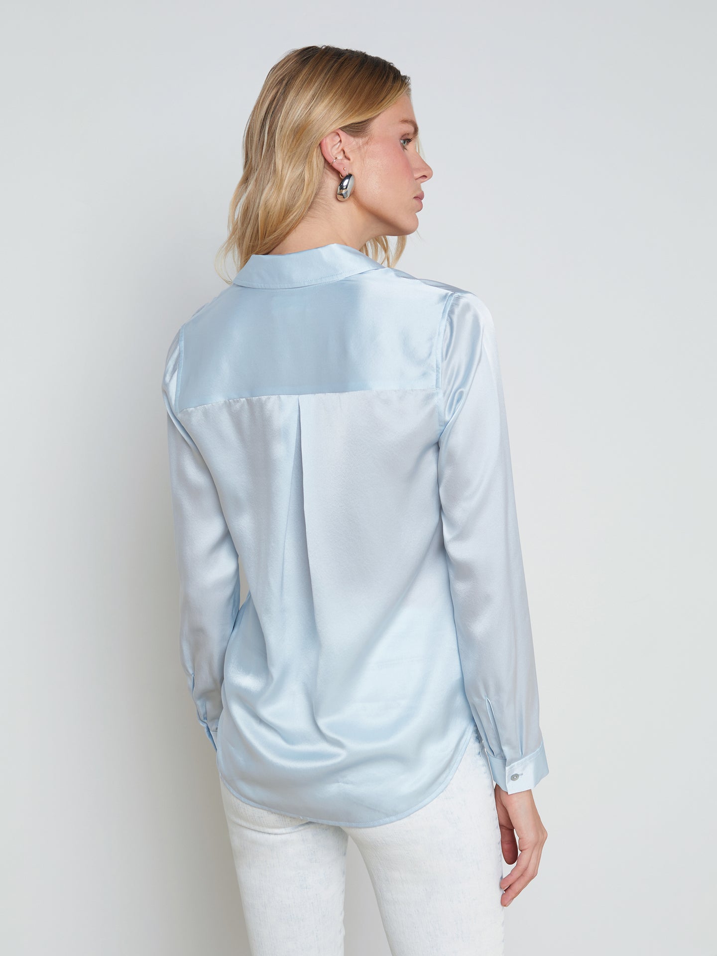 L'AGENCE - Tyler Long Sleeve Silk Blouse in Ice Water