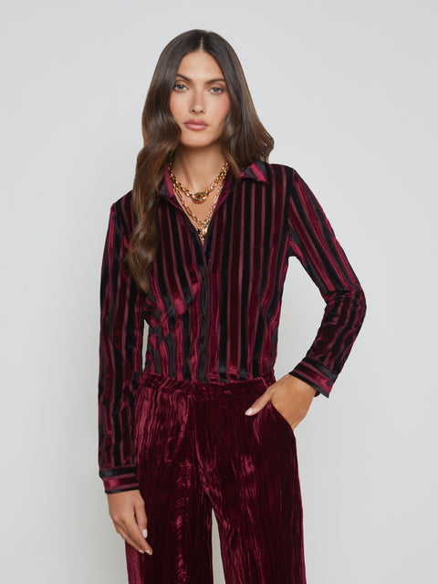 Laurent Striped Velvet Blouse blouse L'AGENCE   