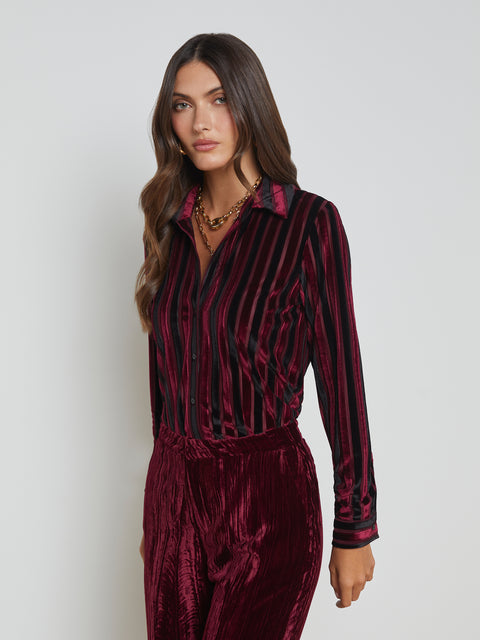 Laurent Striped Velvet Blouse blouse L'AGENCE   