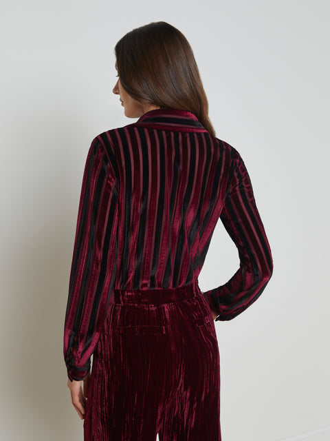 Laurent Striped Velvet Blouse blouse L'AGENCE   