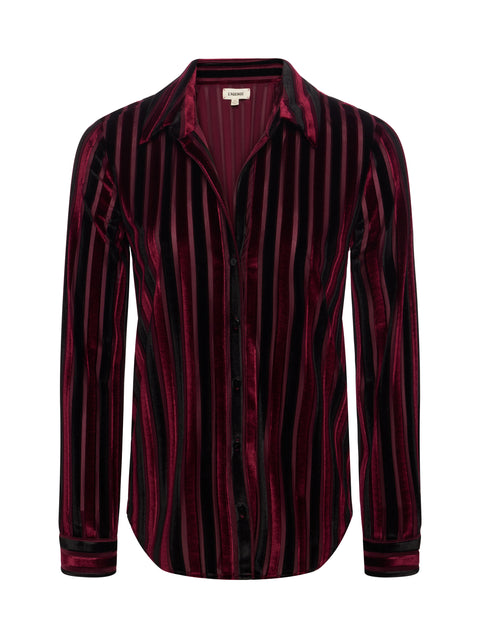 Laurent Striped Velvet Blouse blouse L'AGENCE   