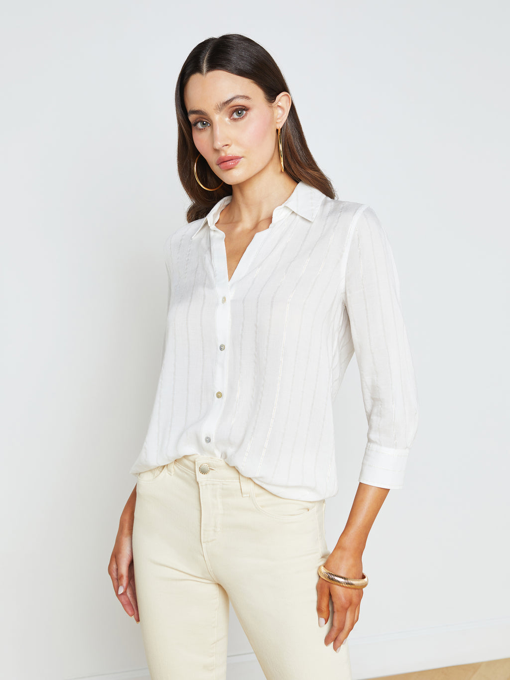 Saundra Jersey Tee White - L'AGENCE