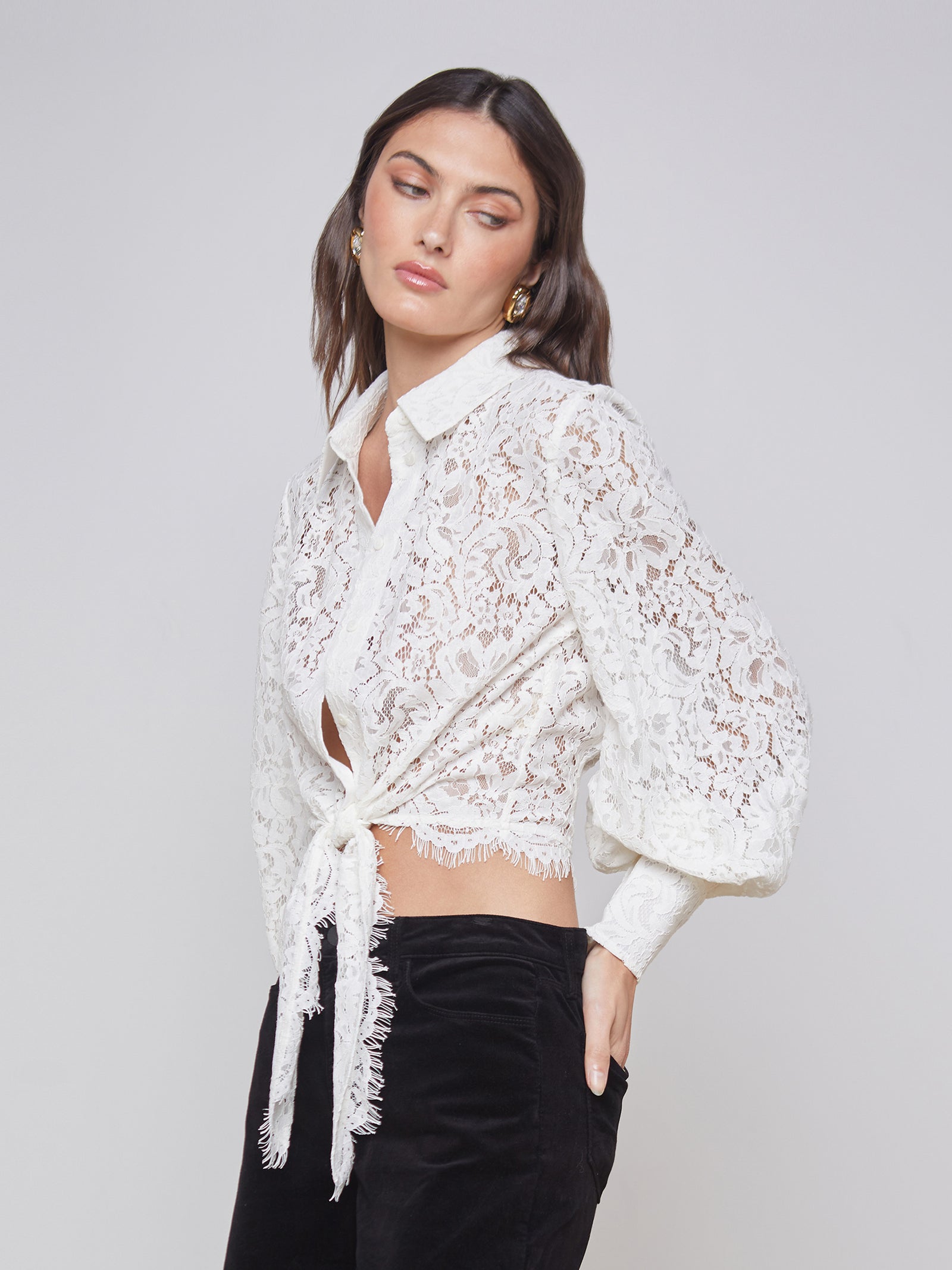 L’AGENCE Cedar Lace Top in Off White