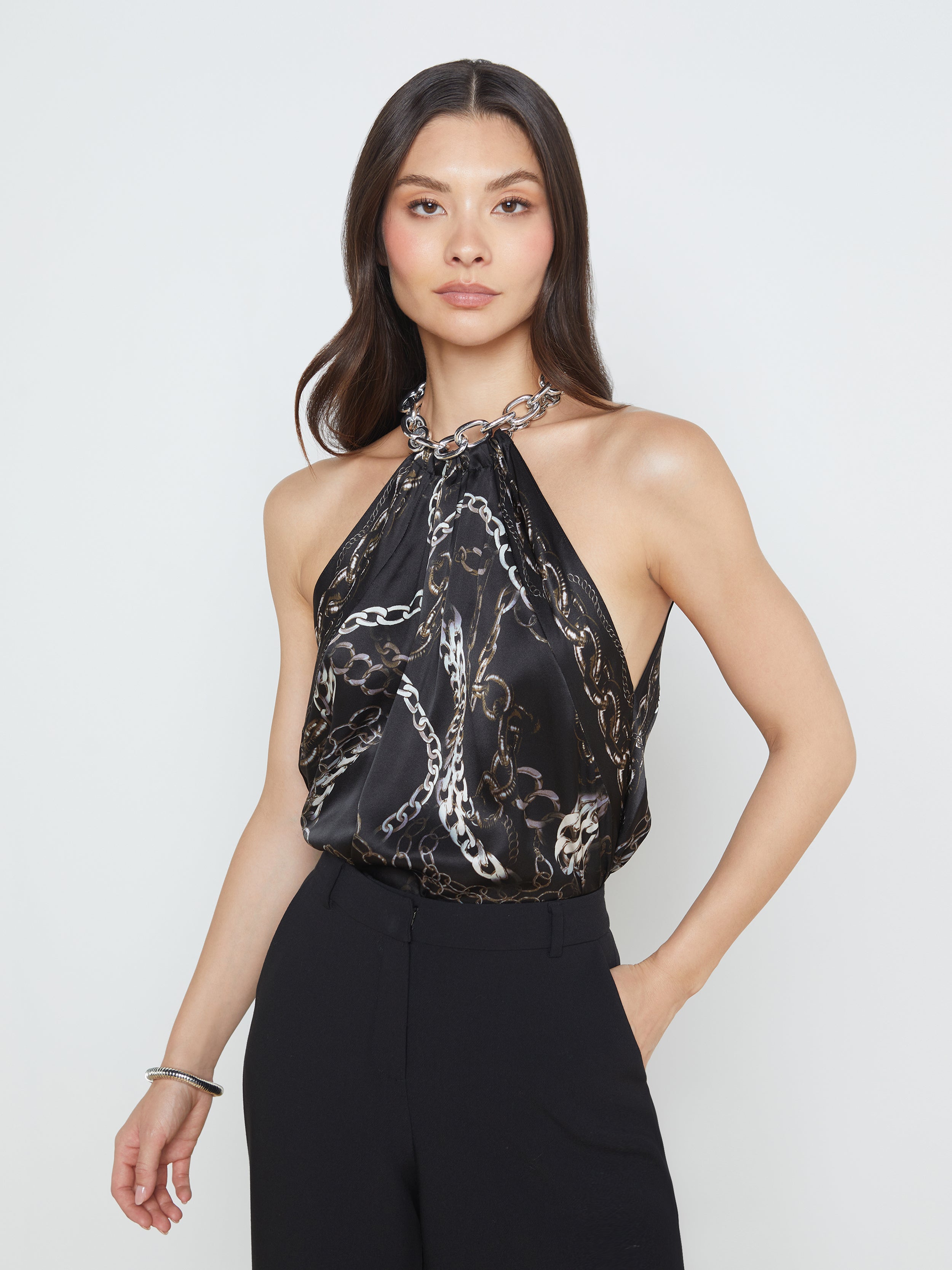 L'AGENCE Tillie Chain Top in Black Multi Grunge Chain