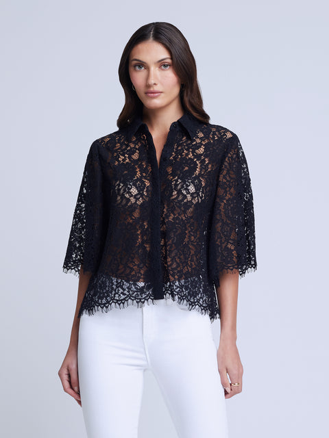 L'AGENCE Fern Lace Blouse in Black